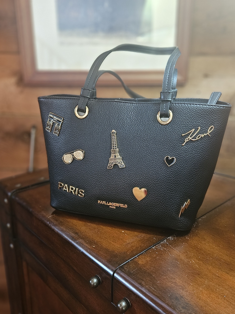 Karl Lagerfeld Black Paris Patch Tote Bag